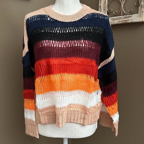 SHEIN Women's Lightweight Sweater Drop Shoulder Color Block CrewNeck M - Picture 1 of 12